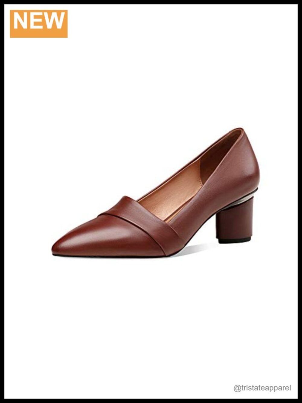 Genuine Leather Pointed Toe Pumps Slip On Mid Heel